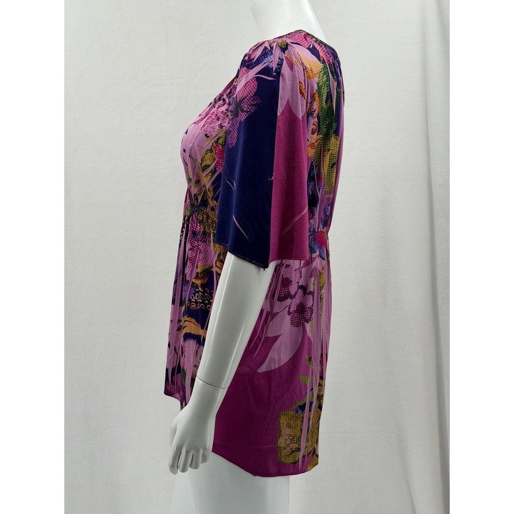 One World Top Womens Medium Pink Floral Butterfly Embellished Tunic Y2k Romantic - Picture 4 of 10